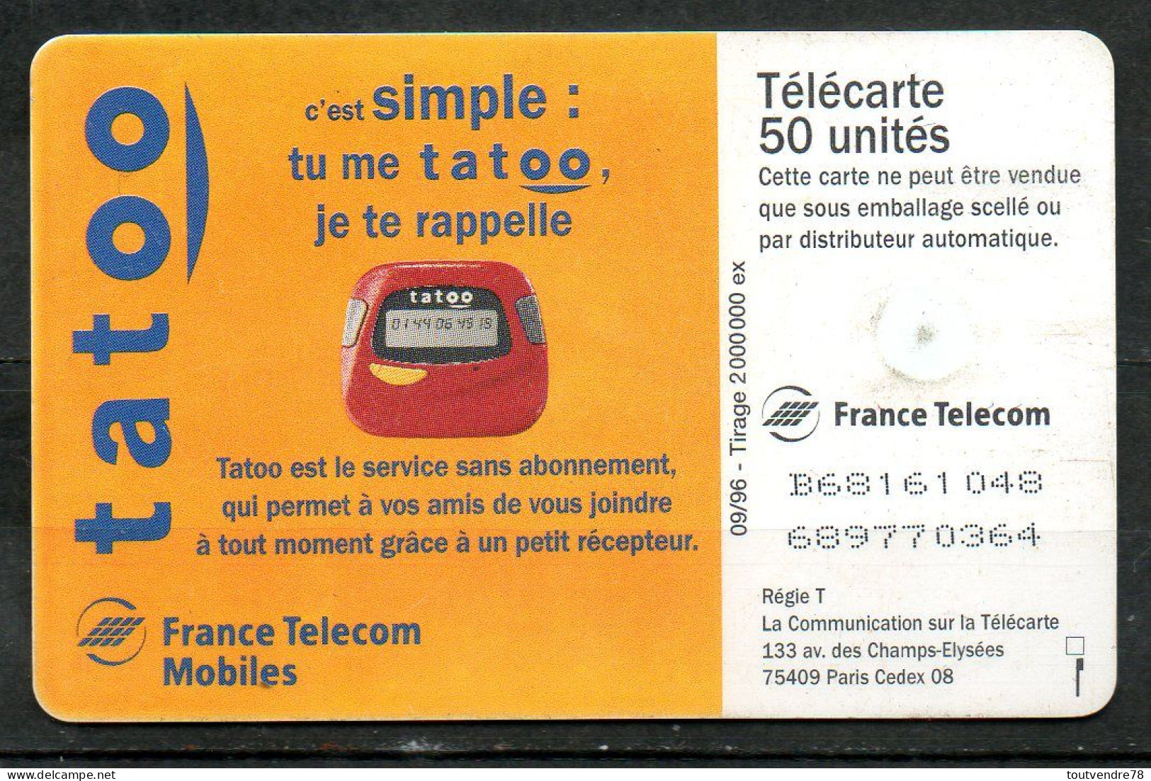 C084 : France F690 TATOO 50U-GEM1A 1996 - 1996