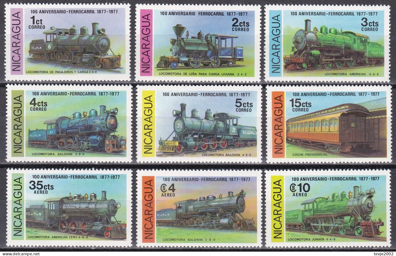 Nicaragua 1978 - Mi.Nr. 2027 - 2035 - Postfrisch MNH - Eisenbahnen Railways - Trains