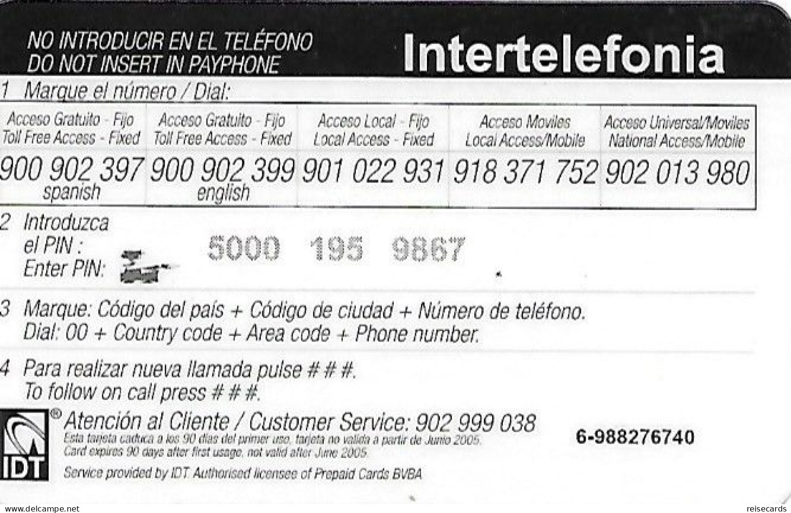 Spain: Prepaid IDT - Intertelefonia, Super Call €6 06.05 - Other & Unclassified