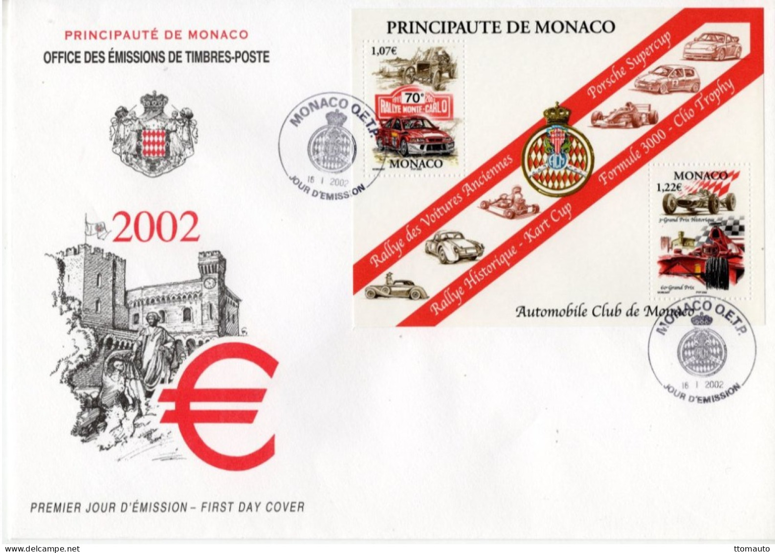 Automobile Club De Monaco - Rallye-Porsche-Kart-Clio-F3000 - Monaco 2v MS Envelope FDC - Prémier Jour D'Emission - Automobile