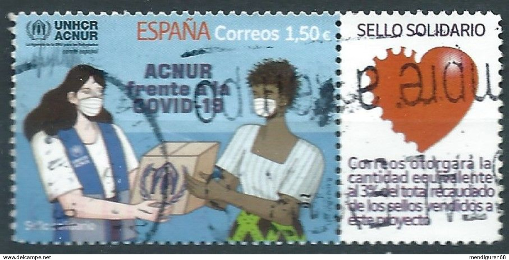 ESPAGNE SPANIEN SPAIN ESPAÑA 2021 SOLIDARITY STAMP ACNUR AGAINST COVID-19 CONTRA USED ED 5497 MI 5547 YT 5252 SC 4537 SG - Used Stamps