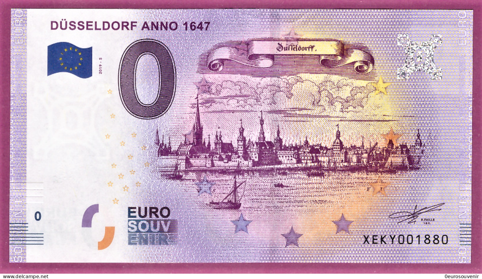 0-Euro XEKY 2019-5 DÜSSELDORF ANNO 1647 - STADTANSICHT VOM RHEINUFER - Essais Privés / Non-officiels