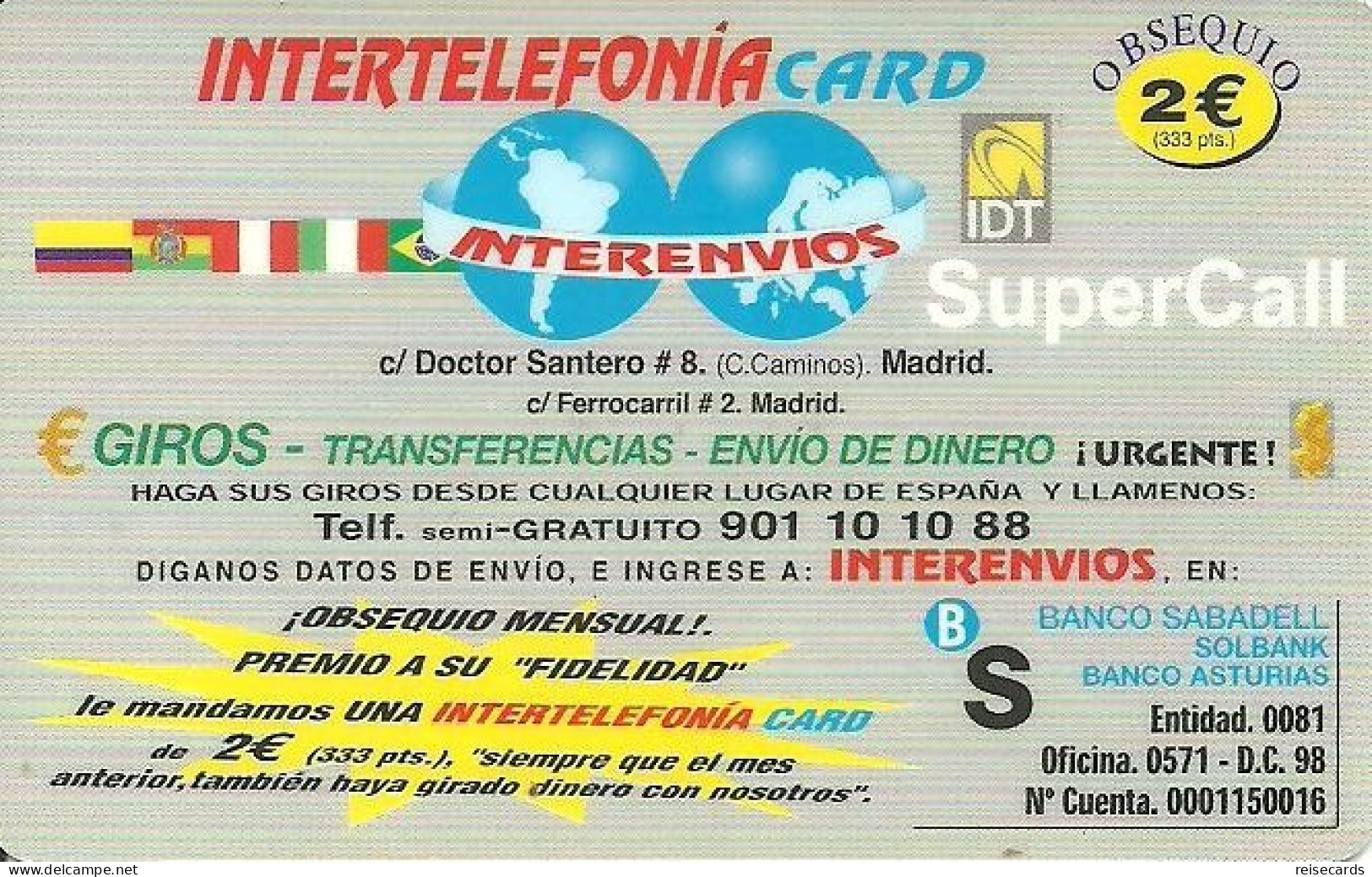 Spain: Prepaid IDT - Intertelefonia, Super Call €2 06.05 - Sonstige & Ohne Zuordnung