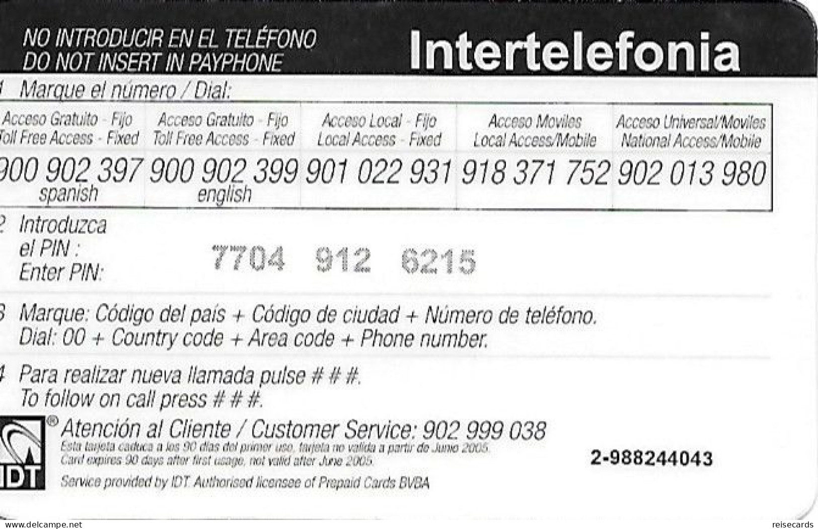 Spain: Prepaid IDT - Intertelefonia, Super Call €2 06.05 - Other & Unclassified