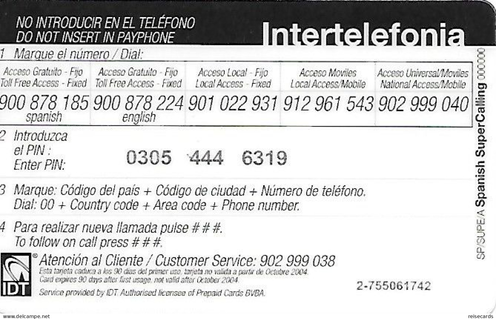 Spain: Prepaid IDT - Intertelefonia, Super Call €2 10.04 - Altri & Non Classificati