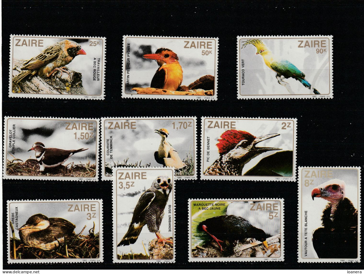 Zaire 1982 - Fauna , Birds , Series 10 Values , Perforated , MNH , Mi.792-801 - Sonstige & Ohne Zuordnung