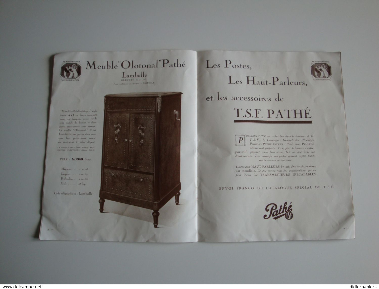 .Catalogue des Machines Parlantes PATHE Frères 1930 Paris,portatif Olotonal Pathé