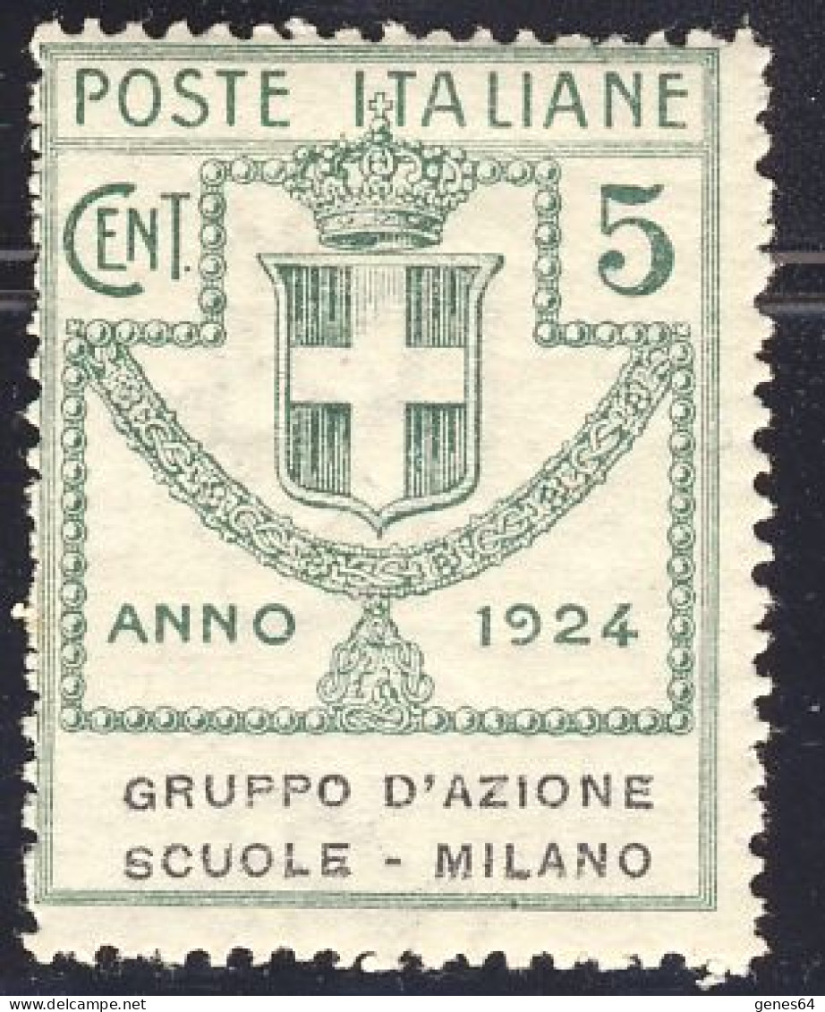 1924 - Enti Parastatali - Gruppo D'Azione Scuole - Milano - 5 C. Verde  Nuovo MNH (Sassone N.38) 2 Immagini - Portofreiheit