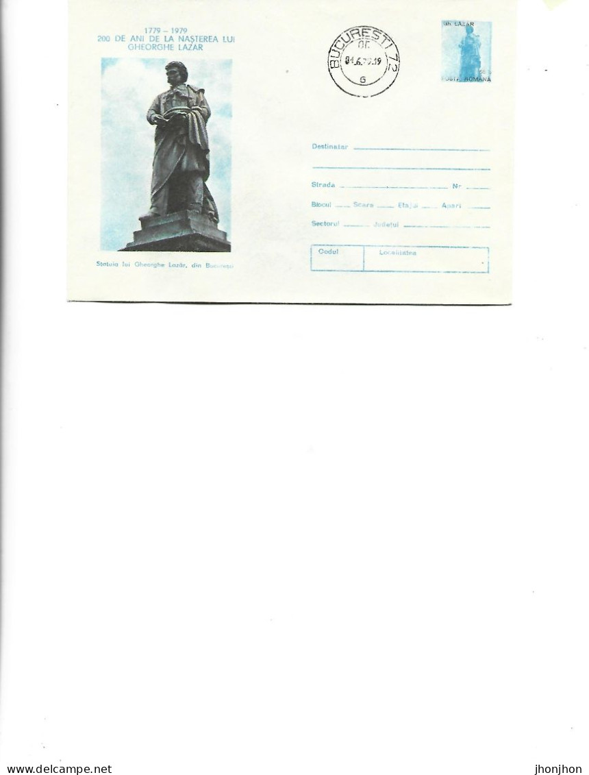 Romania - Postal St.cover Used 1979(165) - 200 Years Since The Birth Of Gh. Lazar (1779-1979) - His Statue In Bucharest - Entiers Postaux