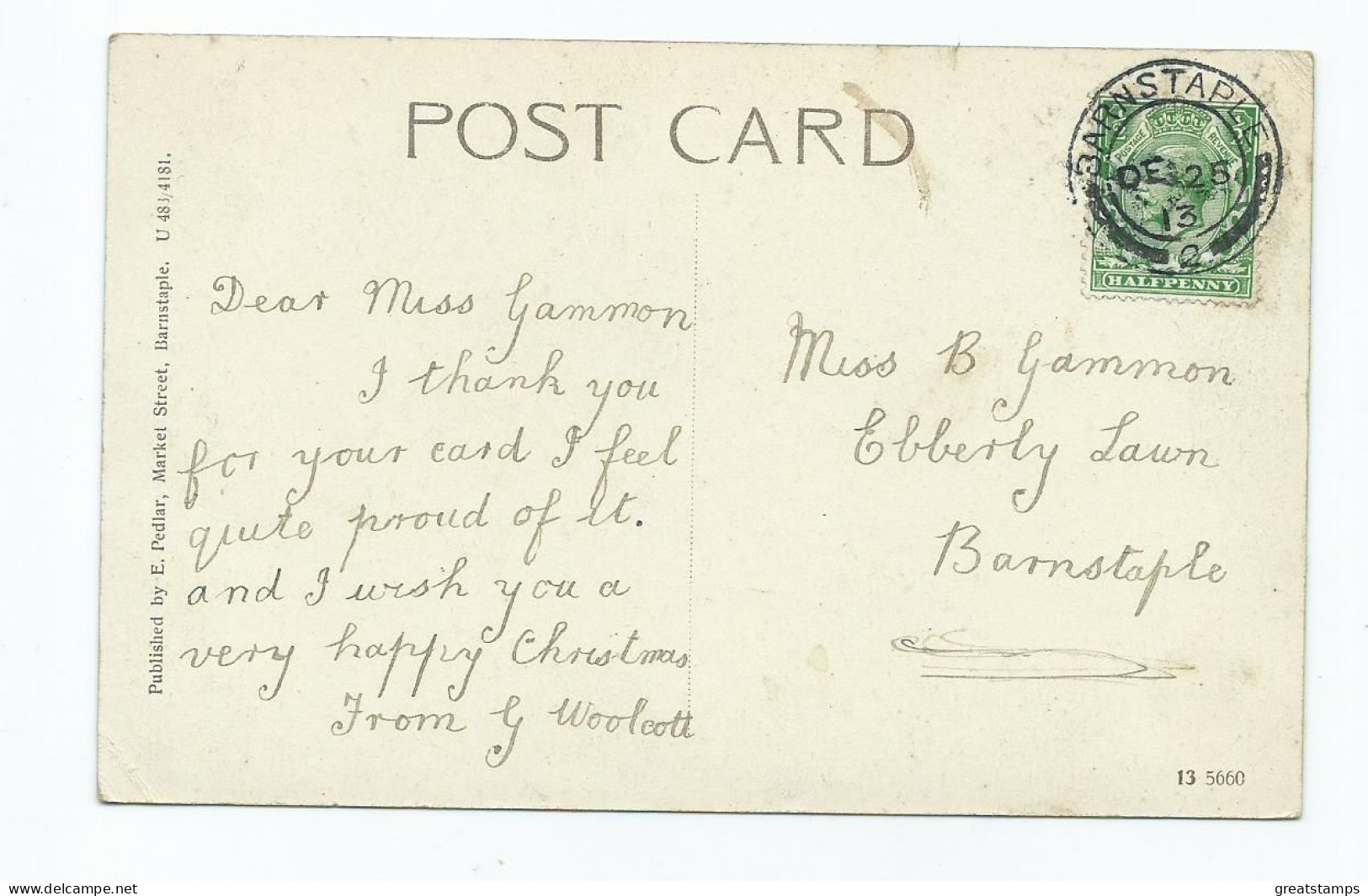 Postcard Devon Barnstaple The Square Rp Posted 1913     Well Animated - Other & Unclassified