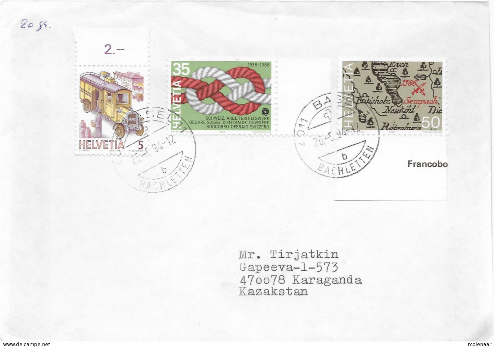 Postzegels > Europa > Zwitserland > 1990-1999 > Brief Uit 1994 Met 3 Postzegels (17648) - Lettres & Documents