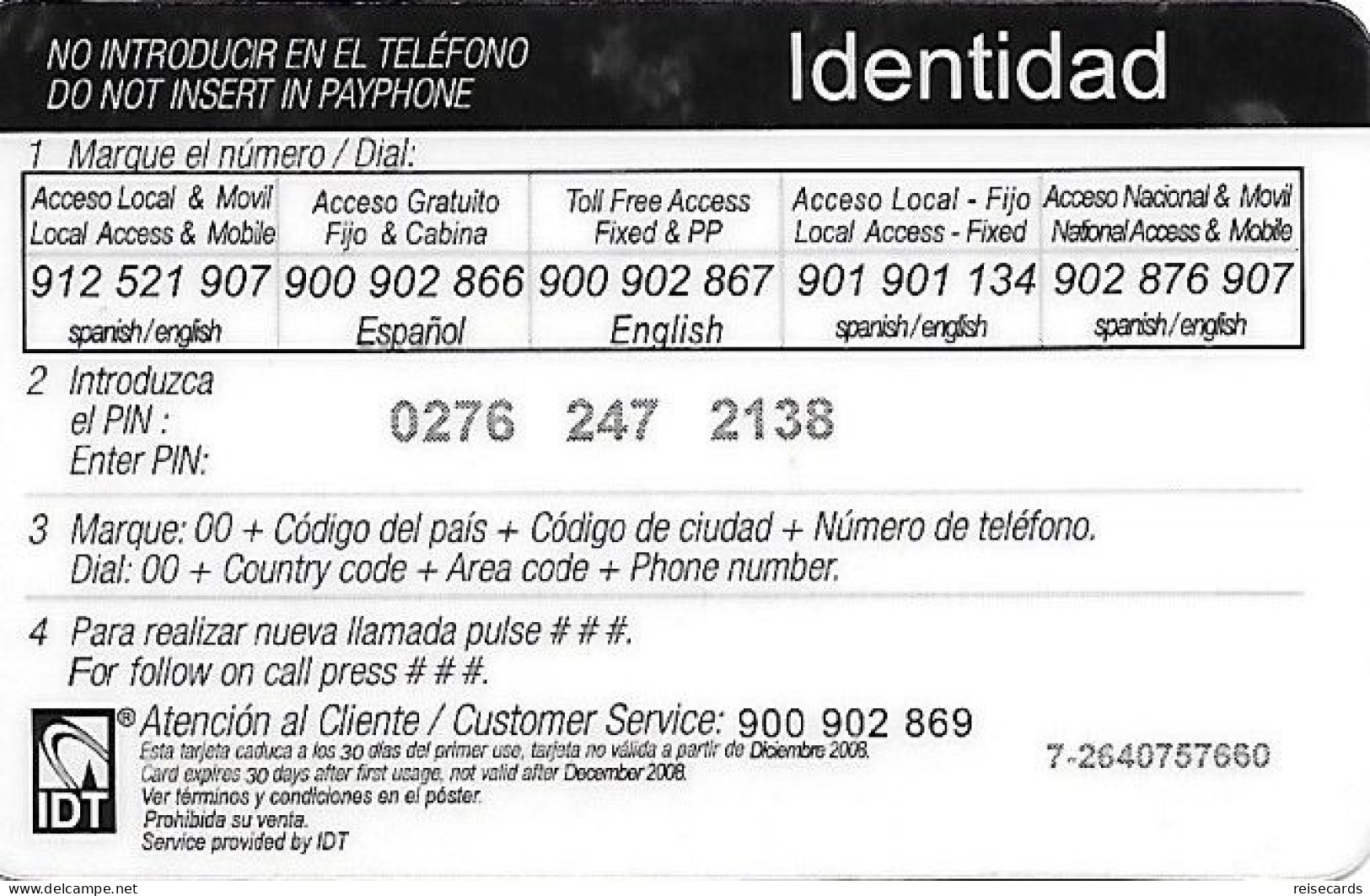 Spain: Prepaid IDT - Identidad 12.08 - Other & Unclassified