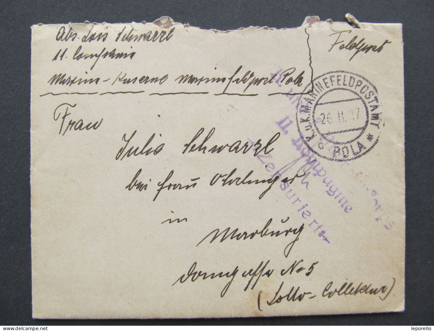 BRIEF Pola Marinefeldpostamt Feldpost - Marburg Slovenia  1917   // P9366 - Covers & Documents