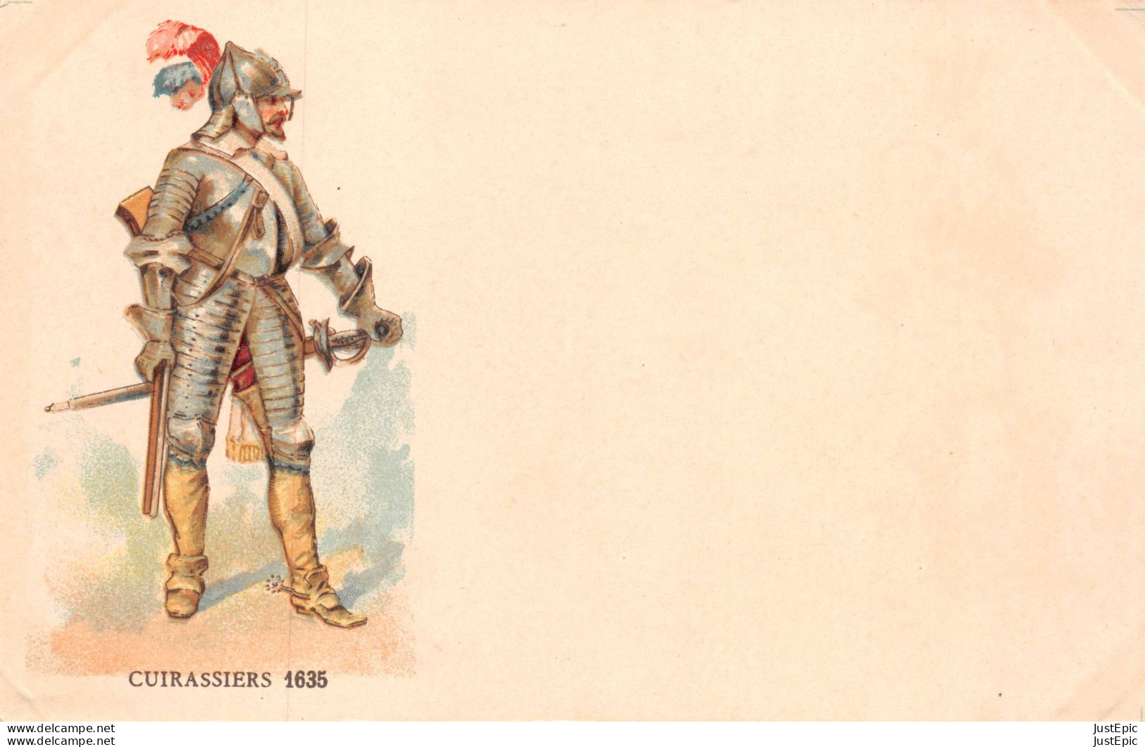 MILITARIA - UNIFORME - CUIRASSIERS 1635  - Chromolithographie - Carte Précurseur - Régiments