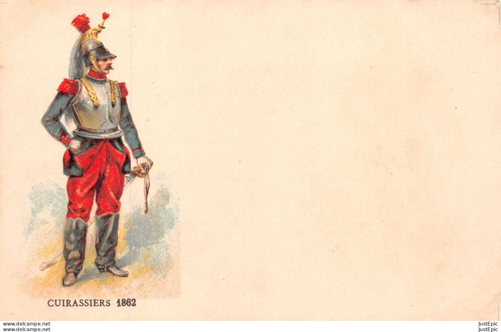 MILITARIA - UNIFORME - CUIRASSIERS 1862   - Chromolithographie - Carte Précurseur - Régiments