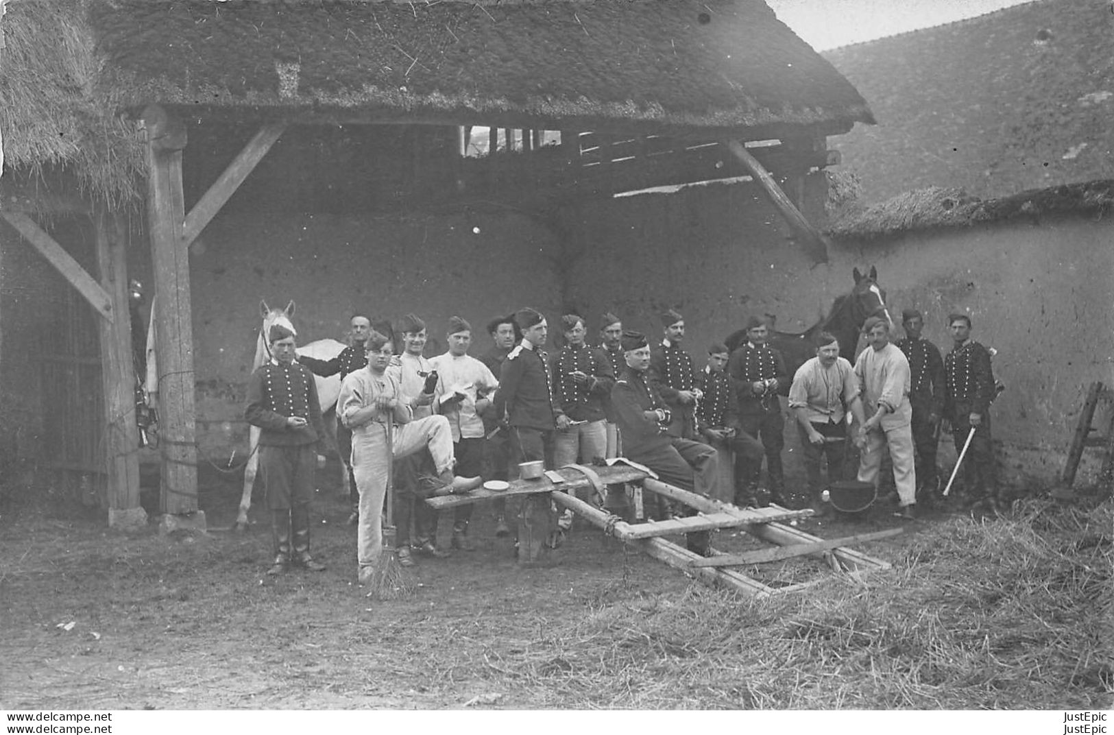 FONTAINEBLEAU (77)  7e Dragons - Carte-photo Ancienne - Corvée De Patates Dans Les écuries - Fontainebleau