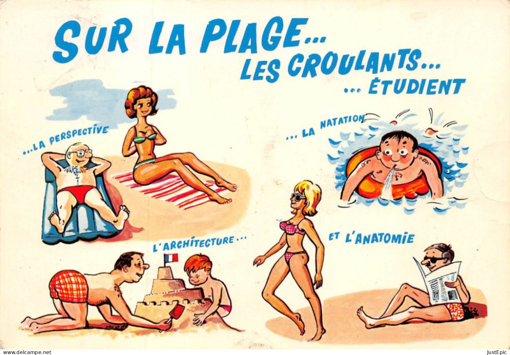 Sur La Plage --- Les Croulants étudient .... Cpsm Gf 1974 # Humour " Pin-up - Humour