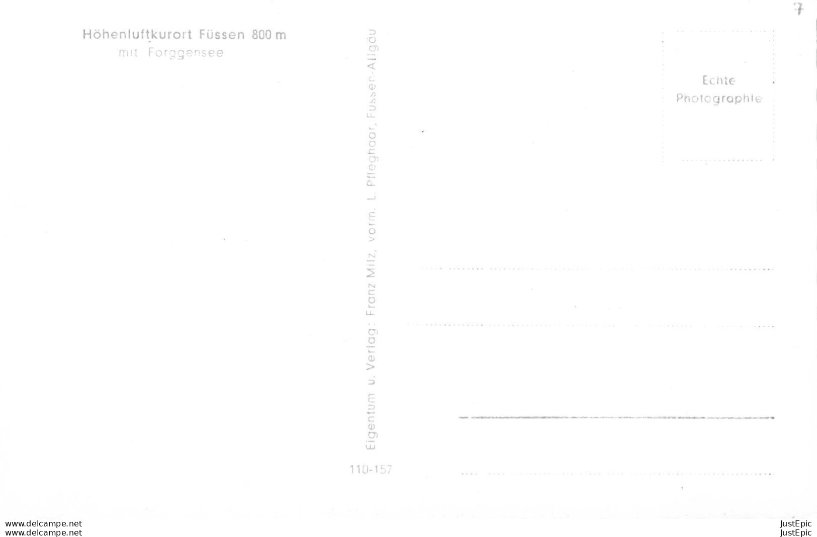 Höhenluftkurort Füssen 800 M Mit Forggensee - Eigentum U. Verlag: Franz Milz, Vorm. L. Pfleghaar,   ± 1950 CPSM - Fuessen