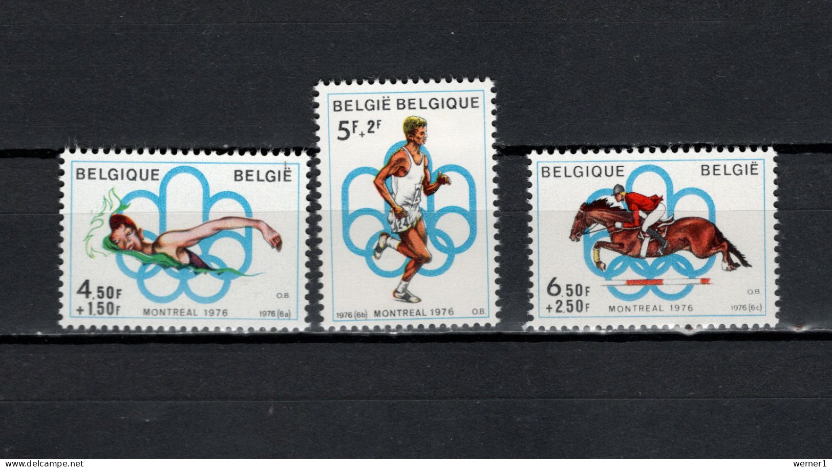 Belgium 1976 Olympic Games Montreal, Swimming, Athletics, Equstrian Set Of 3 MNH - Ete 1976: Montréal