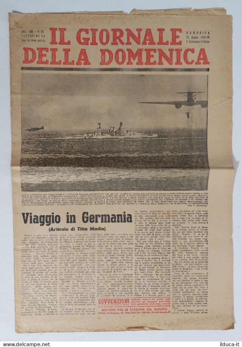 61715 Quotidiano - Giornale Della Domenica 21/6/1942 Viaggio In Germania - Other & Unclassified