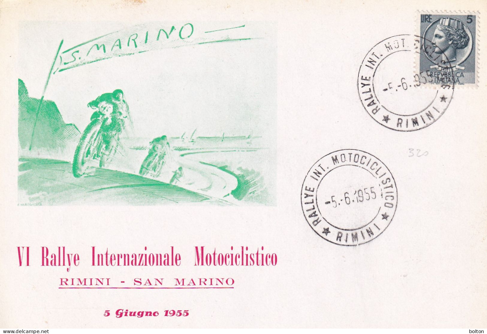 1955  San Marino  Cartolina Con Annullo Speciale  RALLY INT. MOTOCICLISTICO RIMINI - Moto