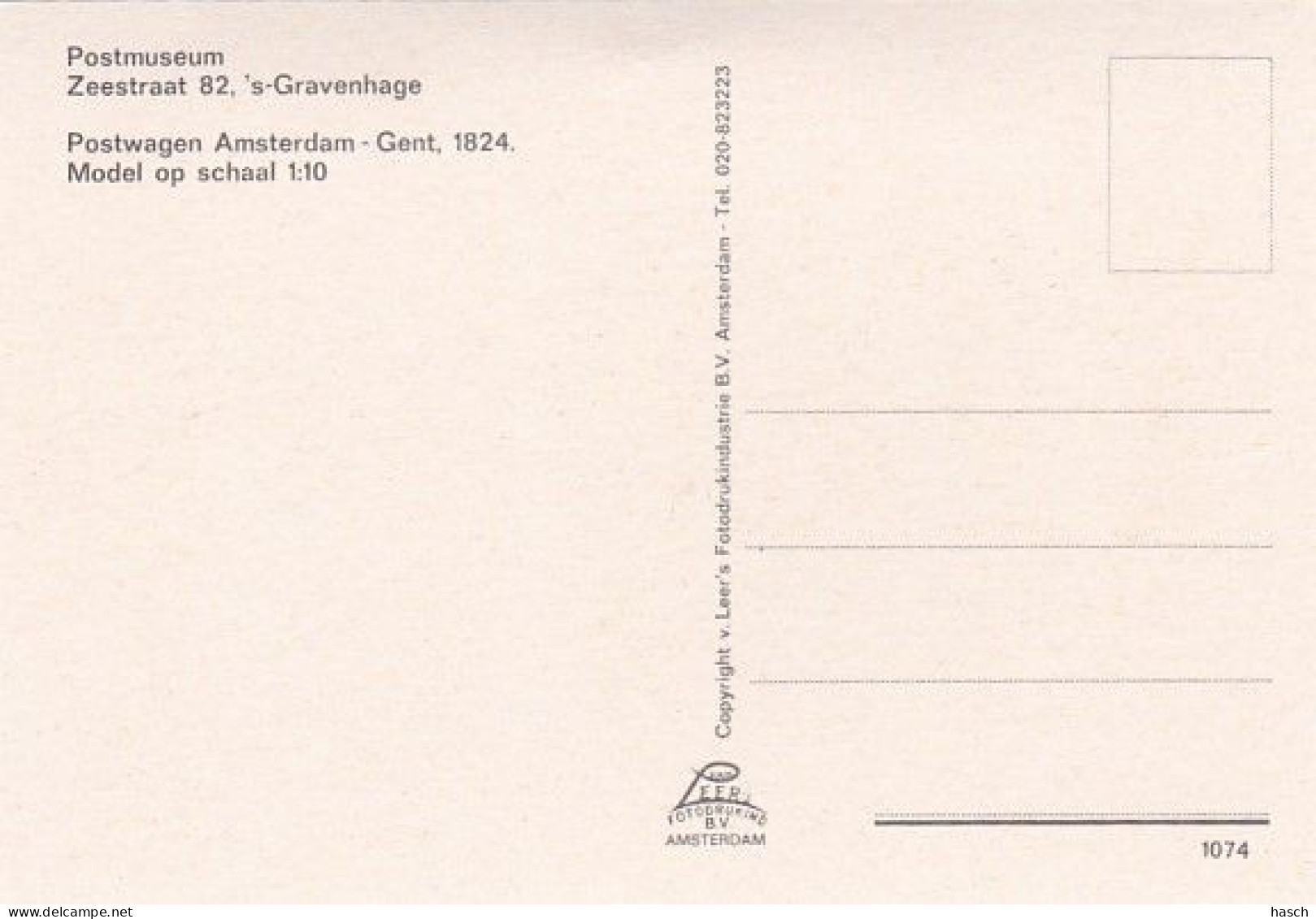 48528's Gravenhage, Postmuseum. Postwagen Amsterdam – Gent, 1824. - Den Haag ('s-Gravenhage)