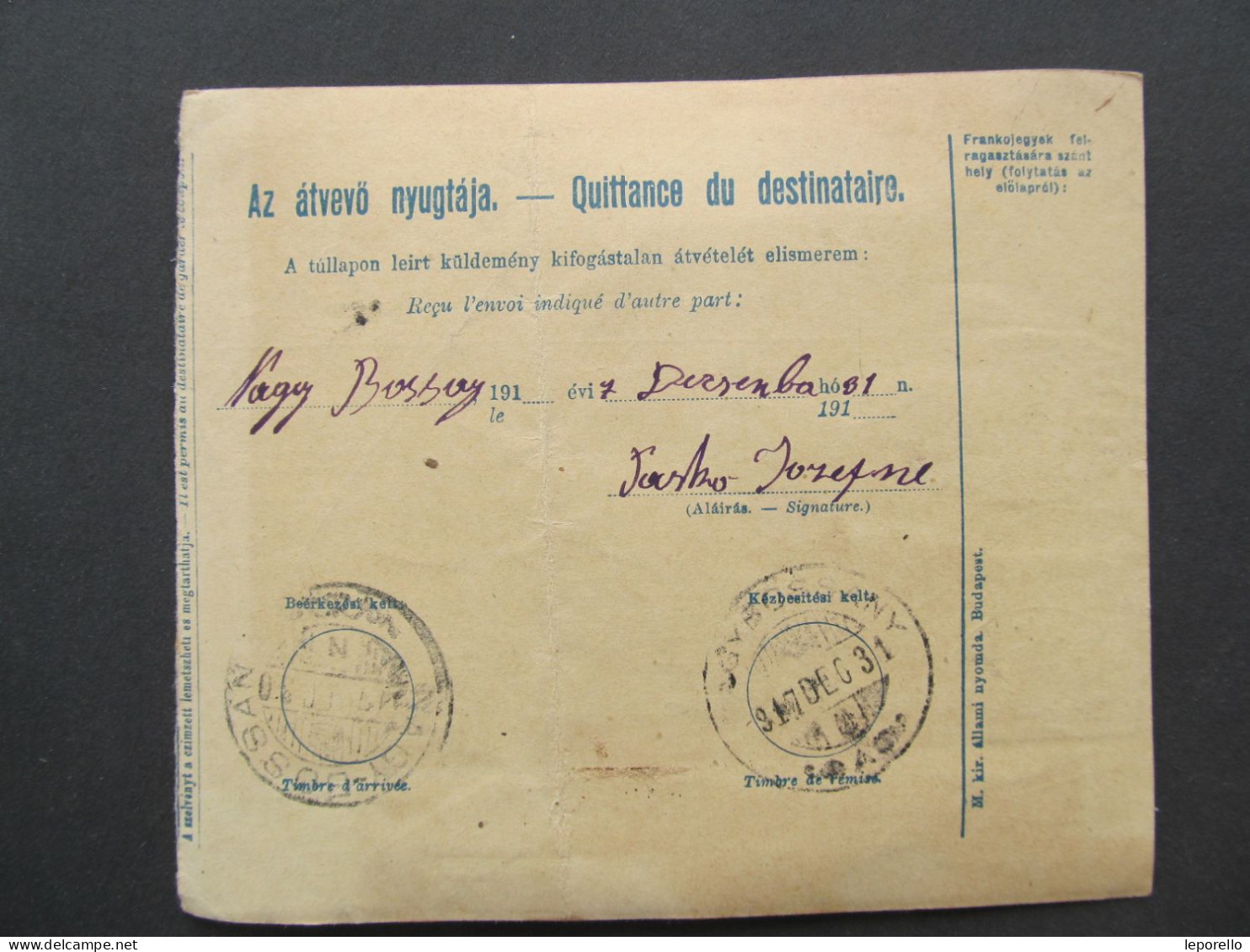 PAKETSCHEIN Zsolna Žilina Velké Bošany Nagy Bossán 1917 Průvodka Slovensko  // P9354 - Sonstige & Ohne Zuordnung