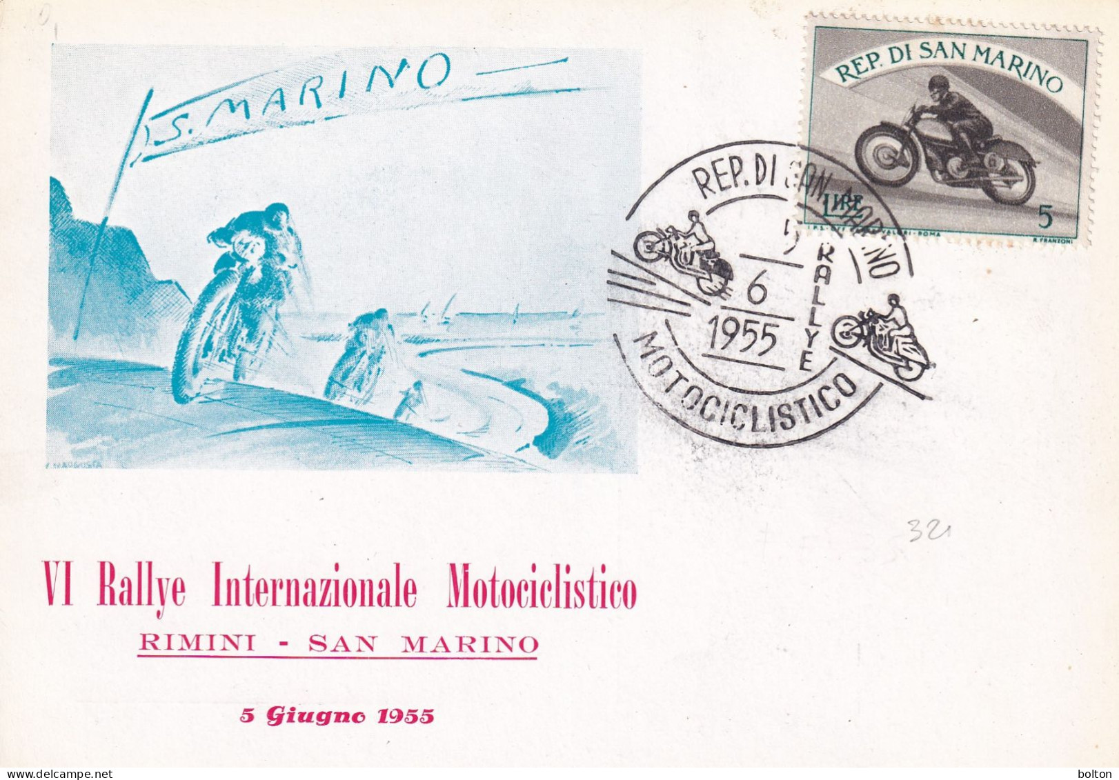1955  San Marino  Cartolina Con Annullo Speciale FIGURATO  RALLY  MOTOCICLISTICO SAN MARINO - Motorräder