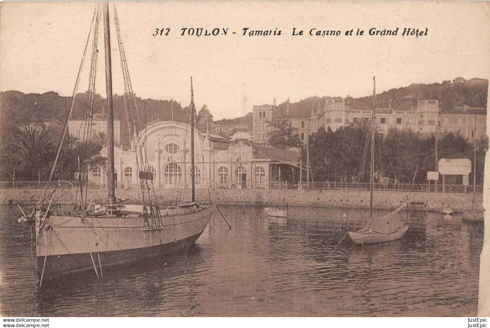 Cachet " Dépôt Des équipages De La Flotte Service Postal " Cpa Toulon -Tamaris - Le Casino Et Le Grand Hotel - CPA - Poste Navale
