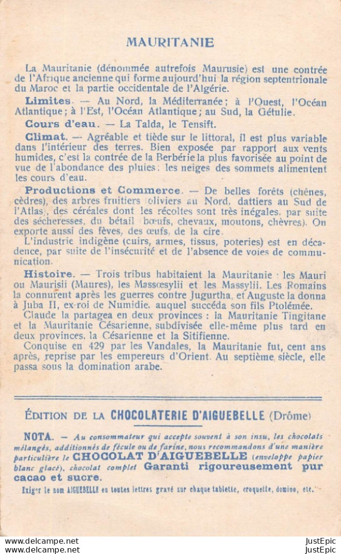 PUBLICITÉ(CHOCOLATERIE D AIGUEBELLE) - LES COLONIES FRANCAISES - AFRIQUE : MAURITANIE CPA - Publicité