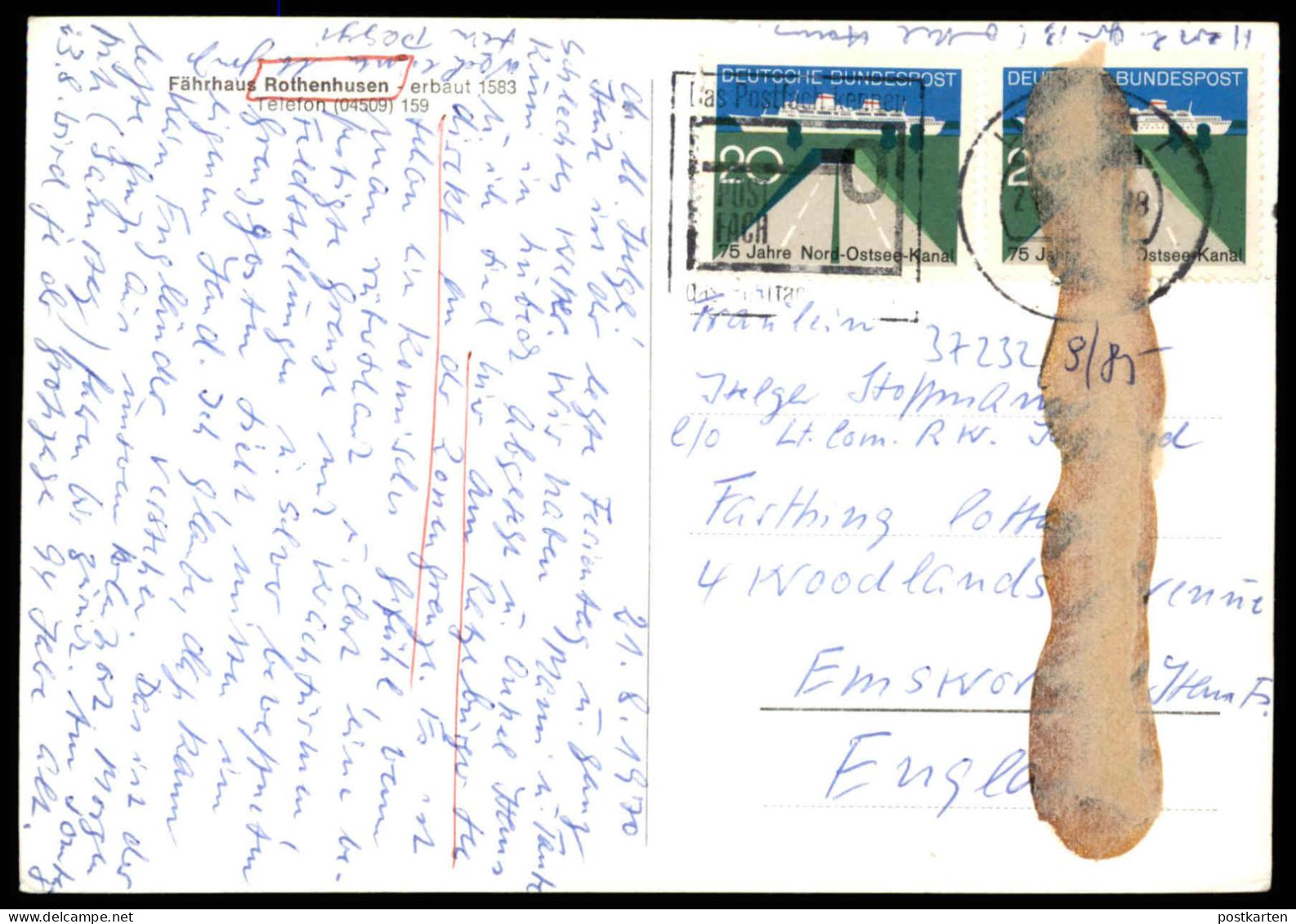 ÄLTERE POSTKARTE FÄHRHAUS ROTHENHUSEN GROSS SARAU SCHIFF SCHILD HALT HIER ZONENGRENZE Grenze Ship Border Cpa Postcard AK - Autres & Non Classés