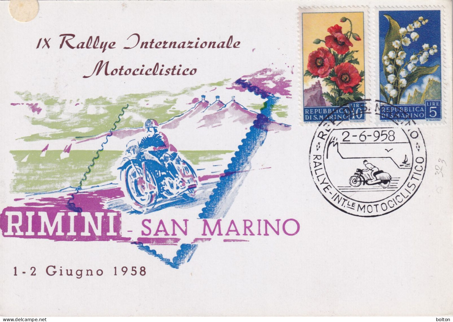 1958  San Marino  Cartolina Con ANNULLO SPECIALE FIGURATO RALLY INT. MOTOCICLISTICO - Motorbikes