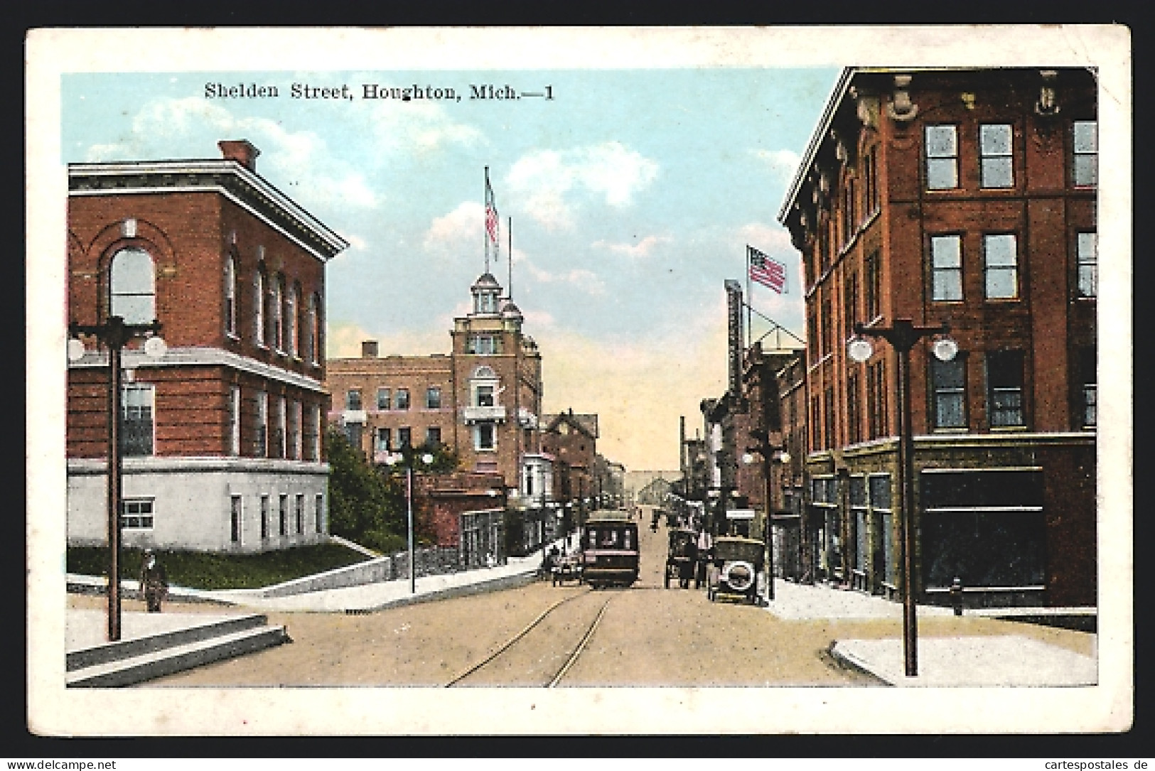 AK Houghton, Mich., Shelden Street, Strassenbahn  - Tramways