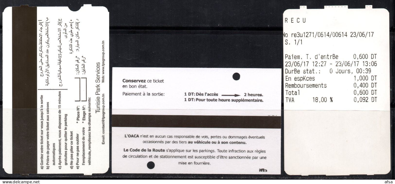 Tunisia: 3 Parking Tickets (2 Scans) // Tunisie : 3 Billets De Parking (2 Images Recto-Verso) - Other & Unclassified