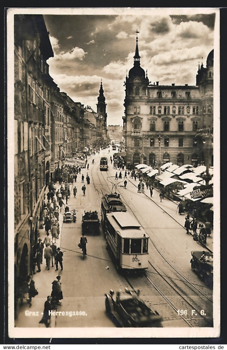 AK Graz, Strasse Herrengasse Mit Geschäften Und Strassenbahn  - Sonstige & Ohne Zuordnung