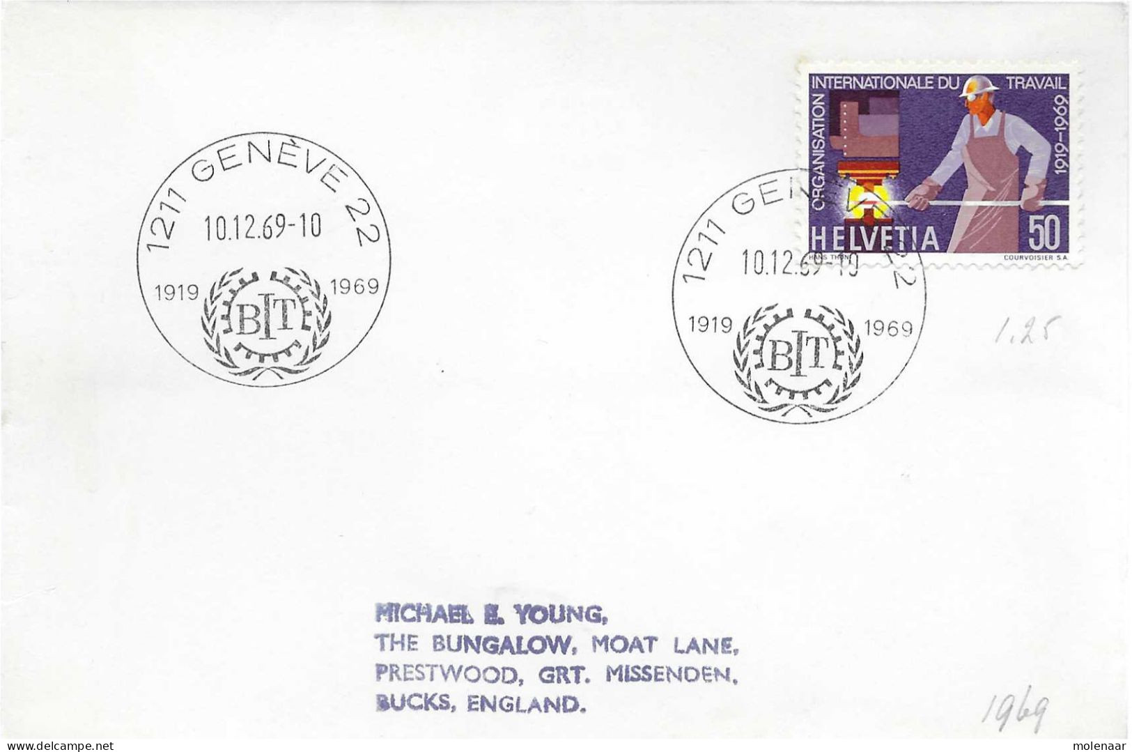 Postzegels > Europa > Zwitserland > 1960-1969 > Brief  Uit 1969  Met 1 Postzegel BIT (17652) - Lettres & Documents