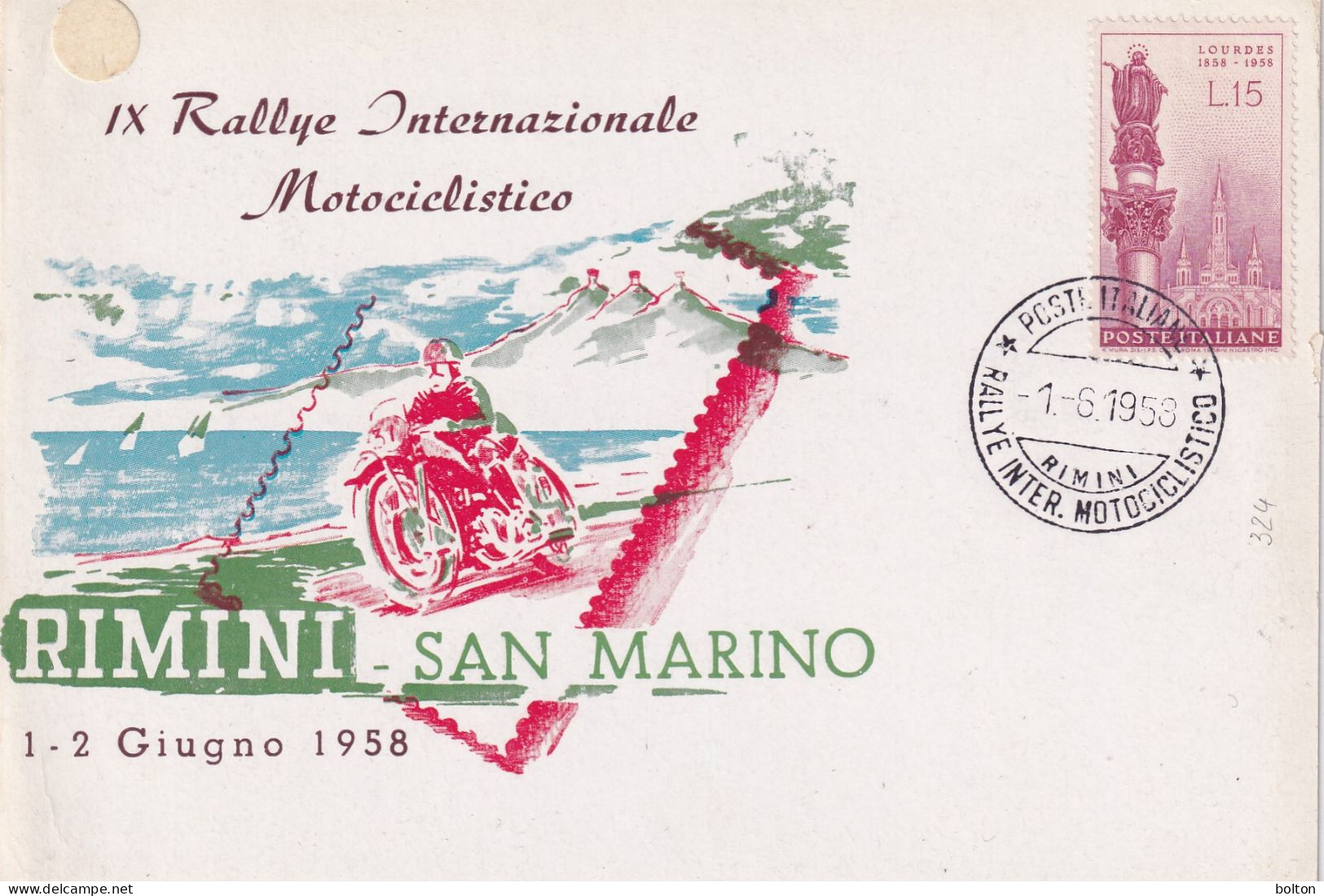 1958  San Marino  Cartolina Con ANNULLO SPECIALE  RALLY INT. MOTOCICLISTICO - Moto