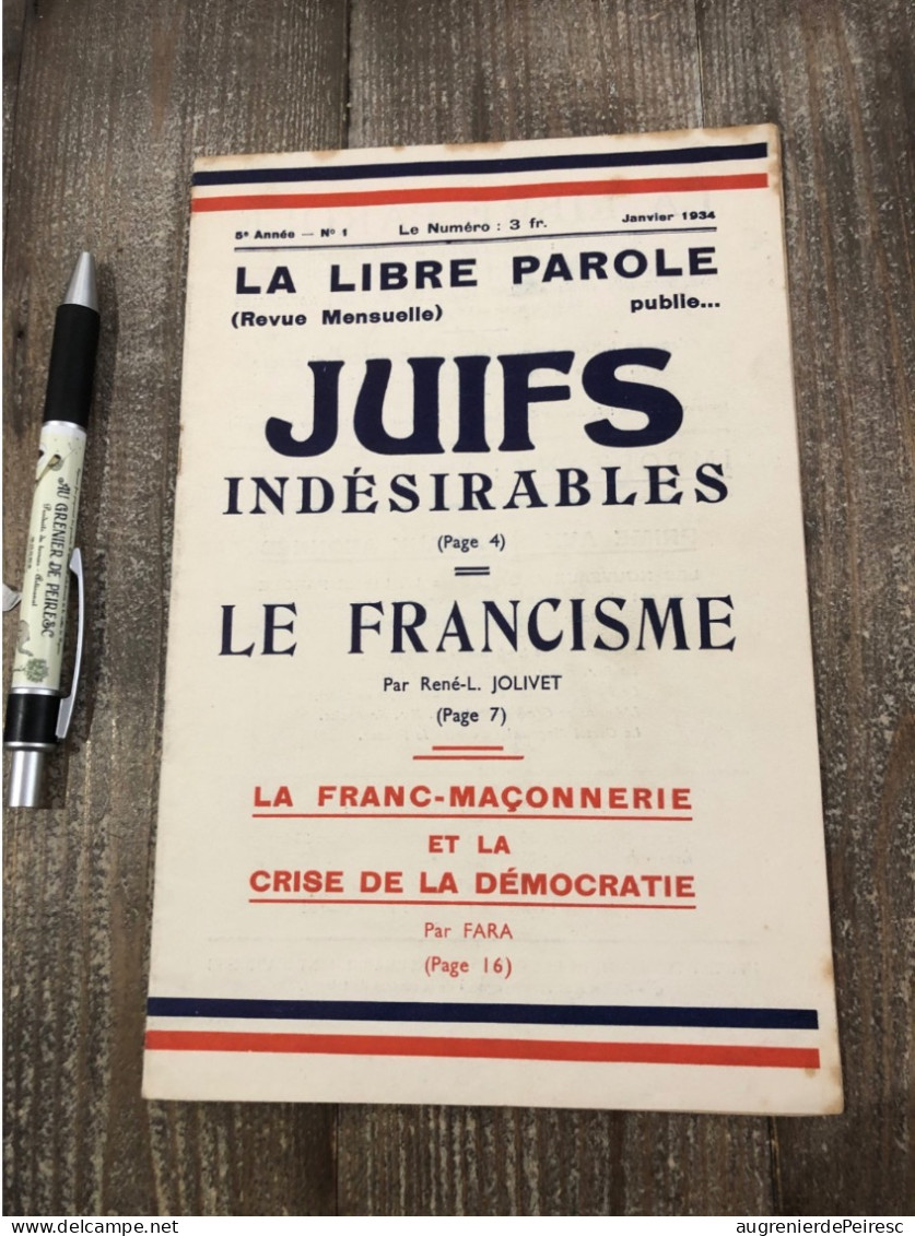 Livret Antisemite La Libre Parole De 1934 - Sonstige & Ohne Zuordnung