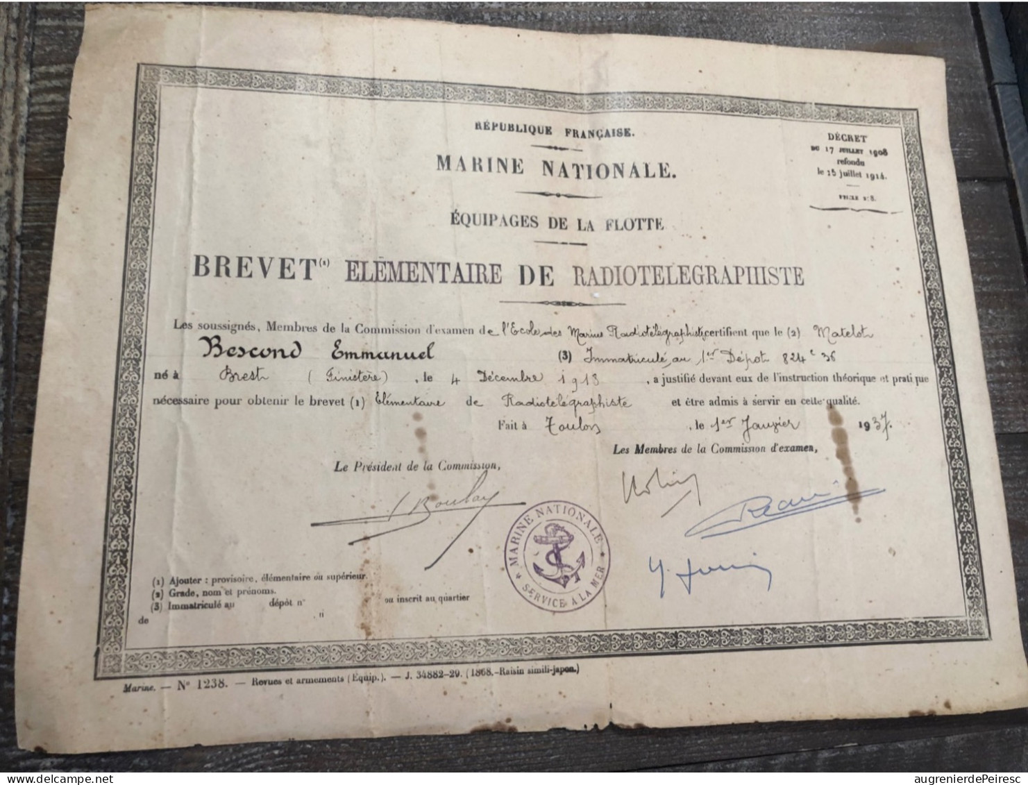 Papiers D’un Marin Français Radiotélégraphiste 1937-45 - Bateaux