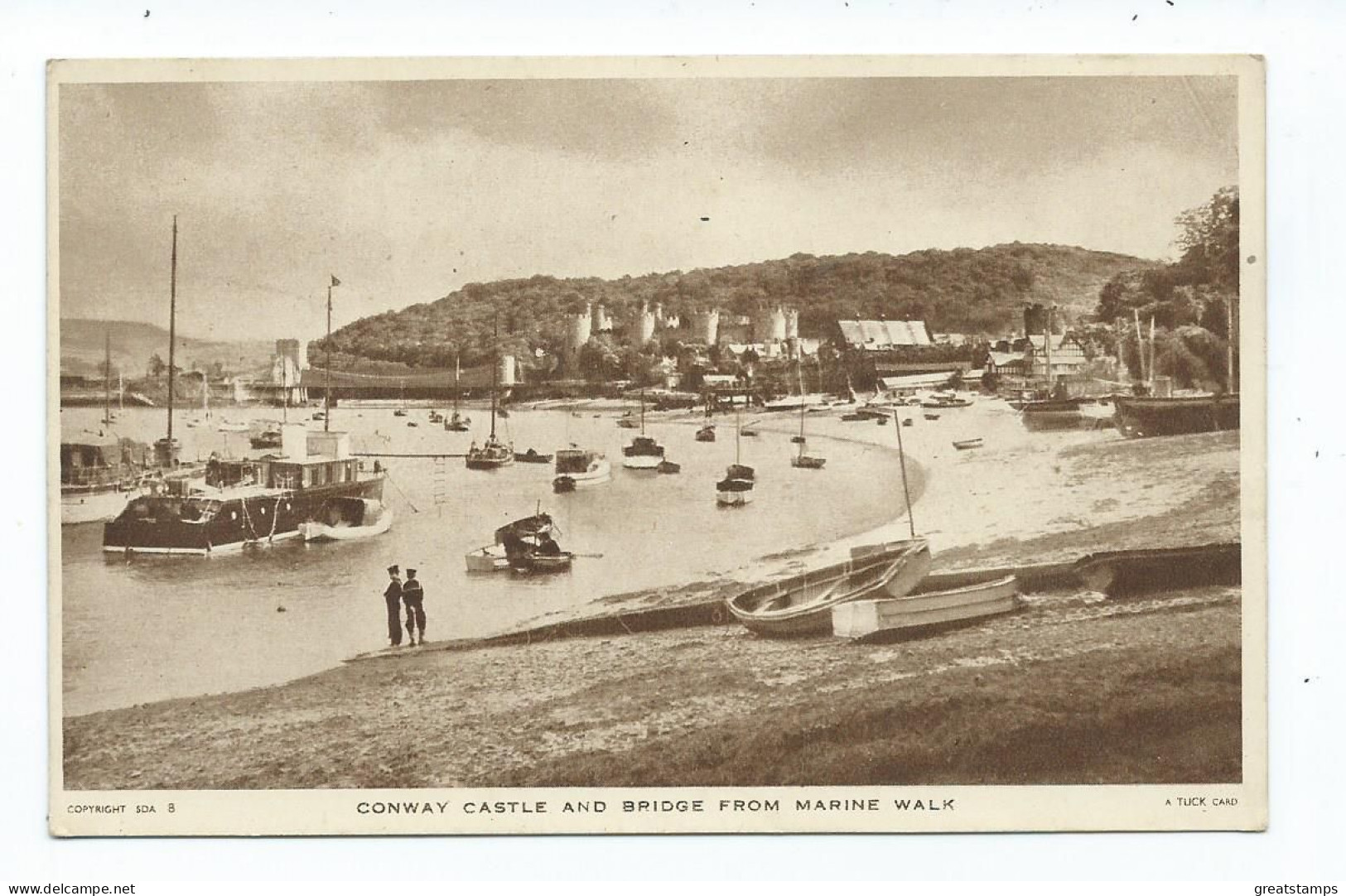 Wales Postcard Conway Conwy Unusedcastle And Bridge From Marine Walk Tuck's - Caernarvonshire