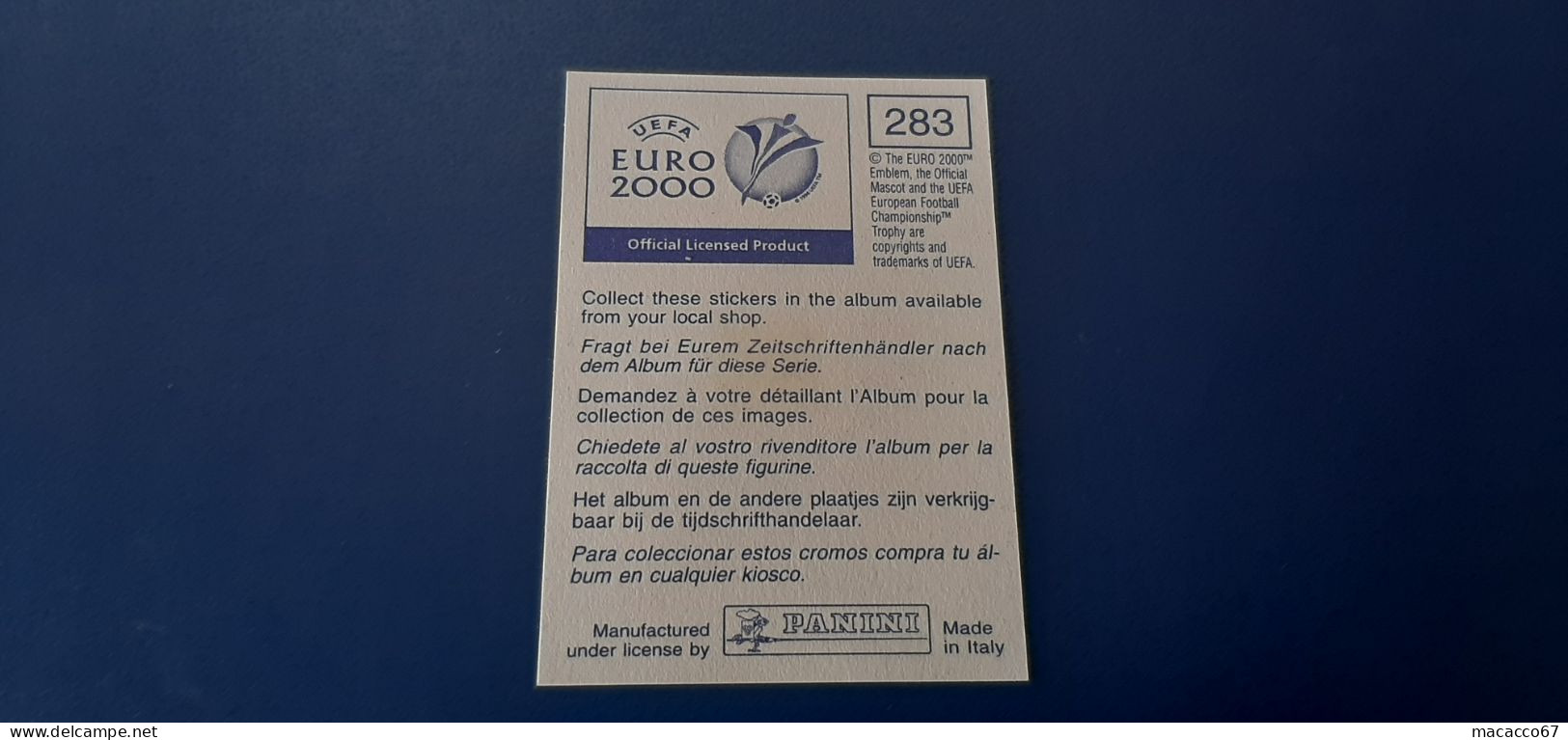 Figurina Panini Euro 2000 - 283 Seedorf Olanda - Italiaanse Uitgave