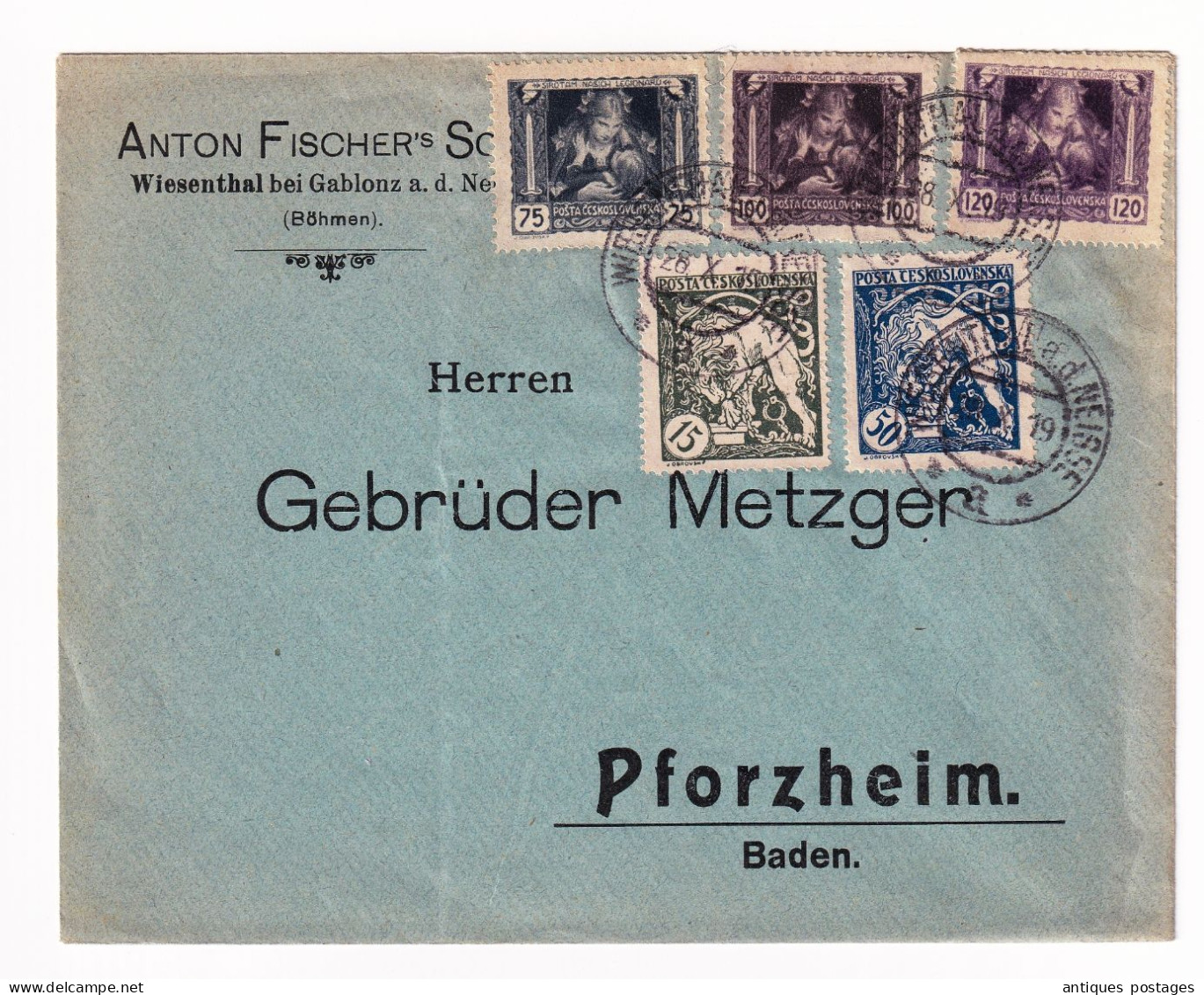 Czechoslovakia 1919 Jablonec Nad Nisou Gablonz An Der Neiße Anton Fischer Wiesenthal Československo Böhmen - Lettres & Documents