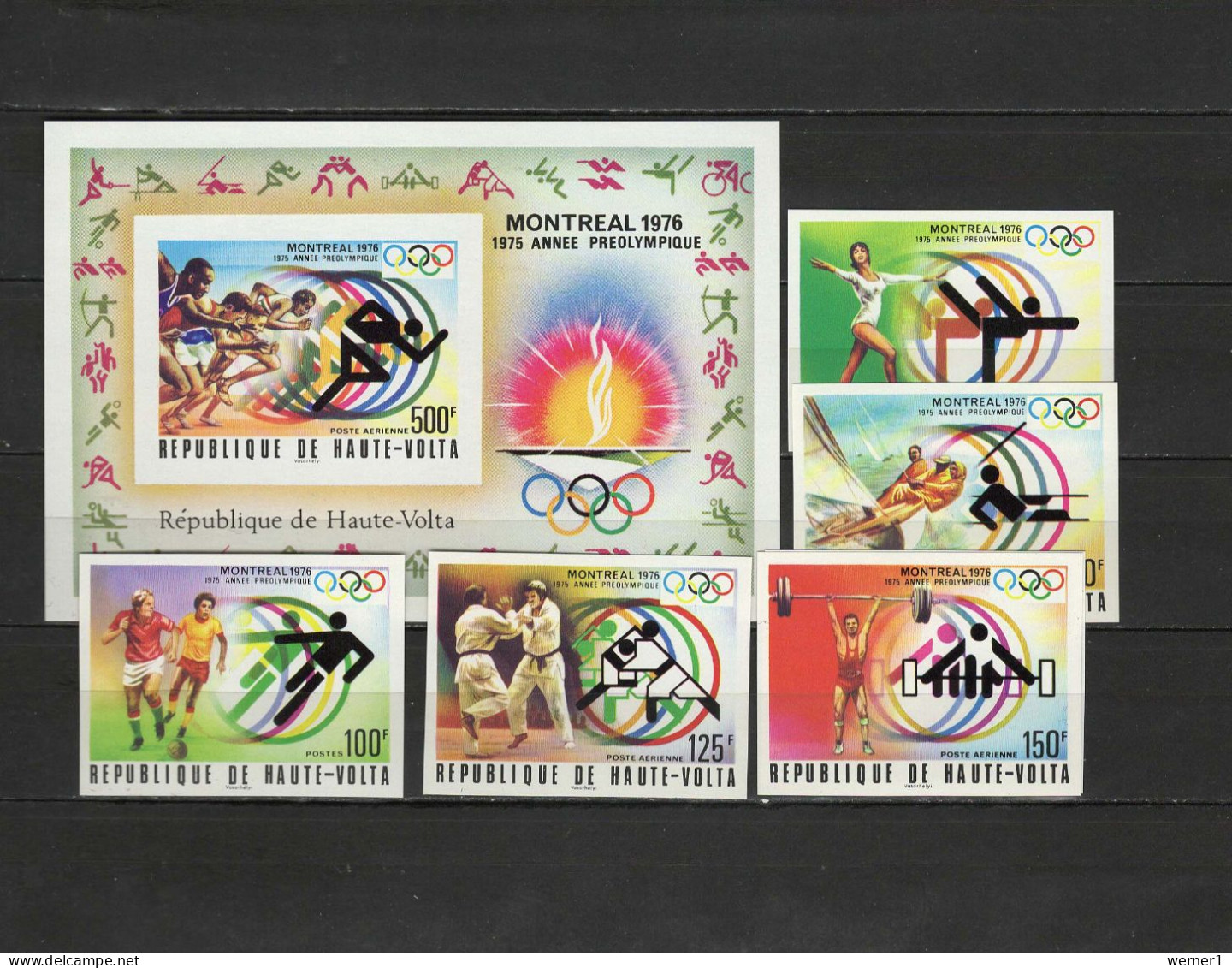 Burkina Faso (Upper Volta) 1976 Olympic Games Montreal, Athletics, Football Soccer, Judo Etc. Set Of 5 + S/s Imperf. MNH - Sommer 1976: Montreal