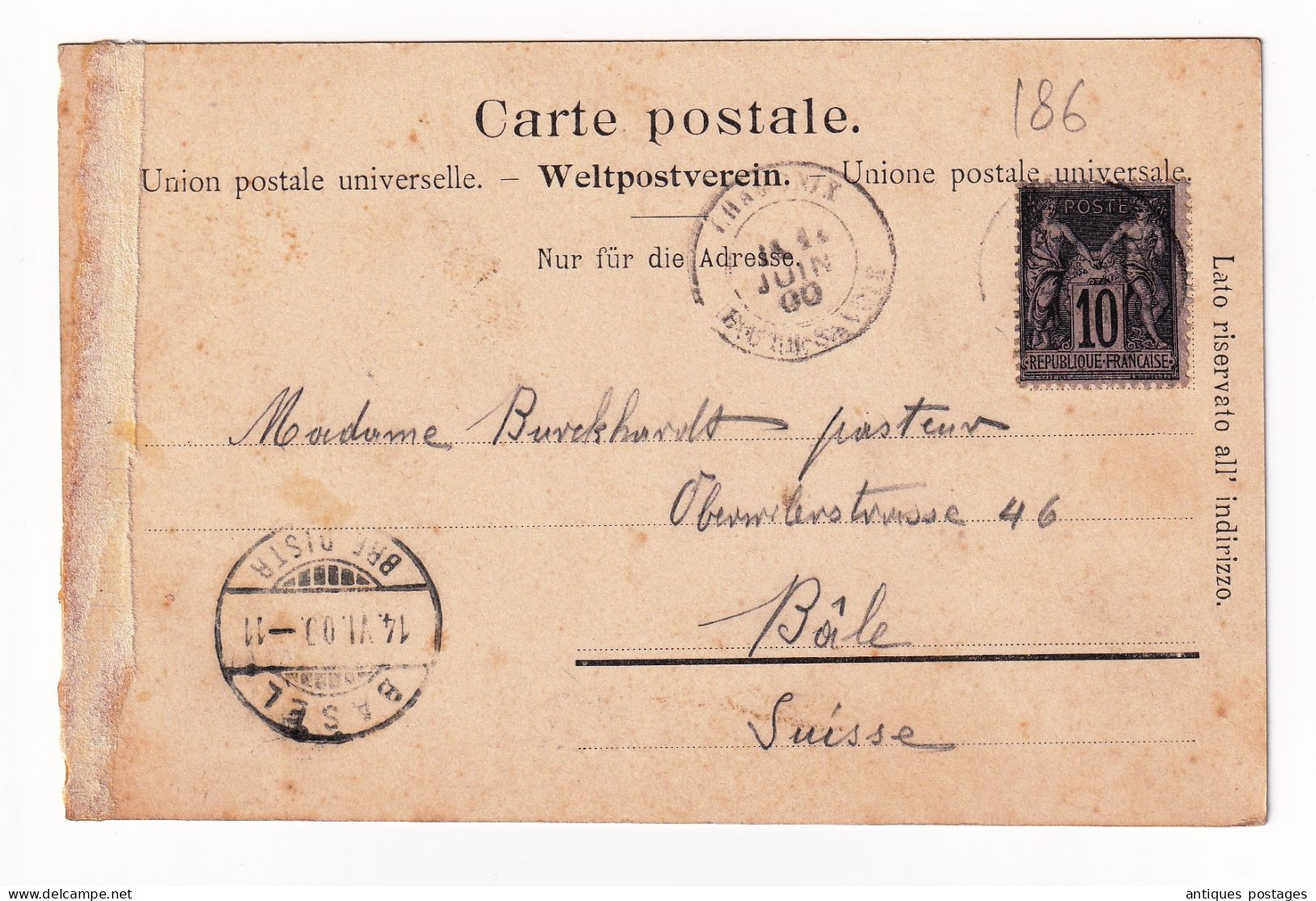 Carte Postale 1900 Chamonix Haute Savoie Mont Blanc Argentières Type Sage Basel Bâle Suisse - 1898-1900 Sage (Type III)
