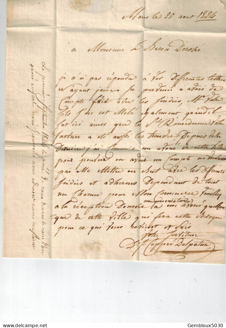 Précurseur écrite De Mons Cachet Bergen Vers Dinant - 1830-1849 (Belgique Indépendante)