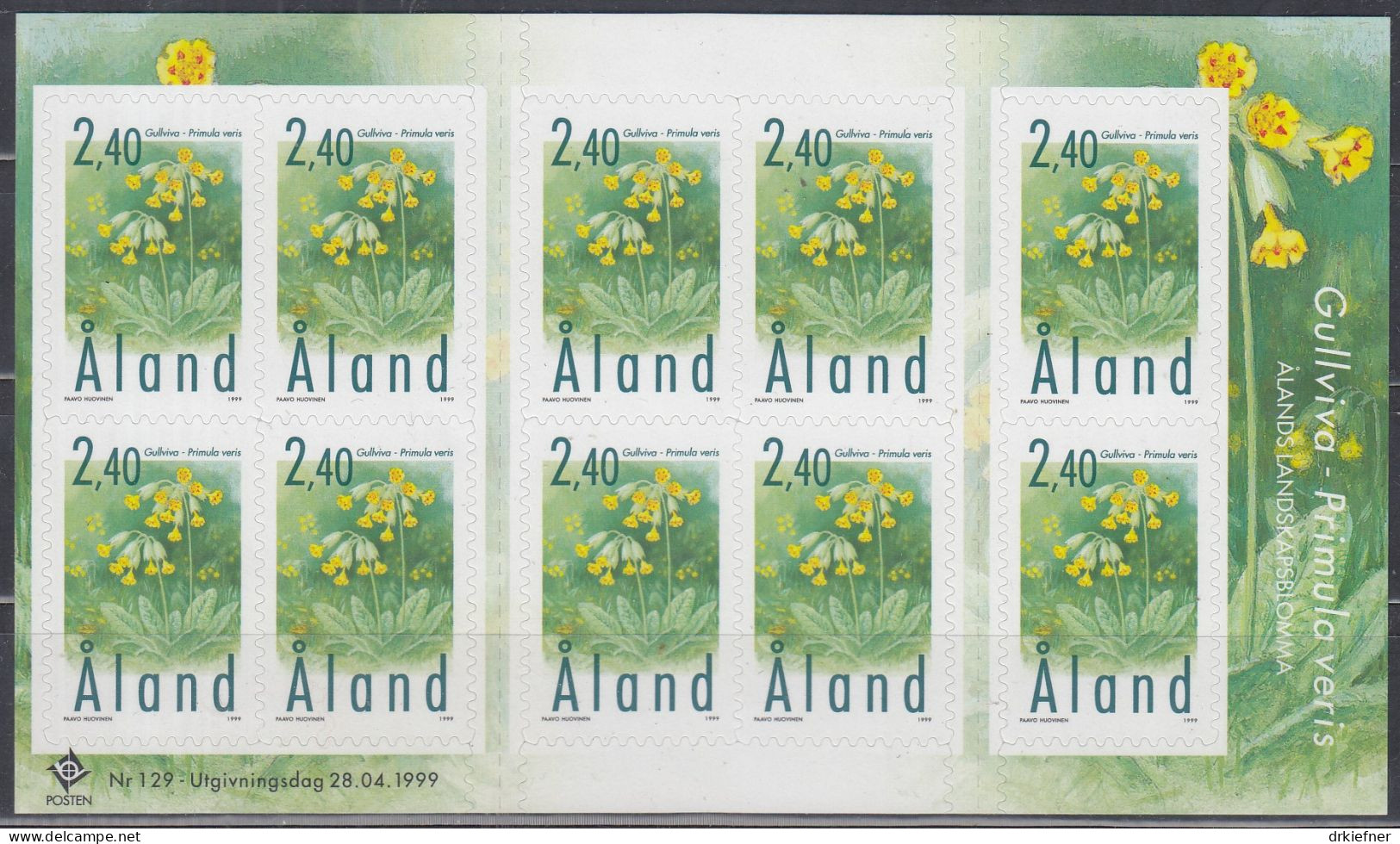 ALAND  156, Folienblatt, Postfrisch **, Pflanzen: Schlüsselblume, 1999 - Aland