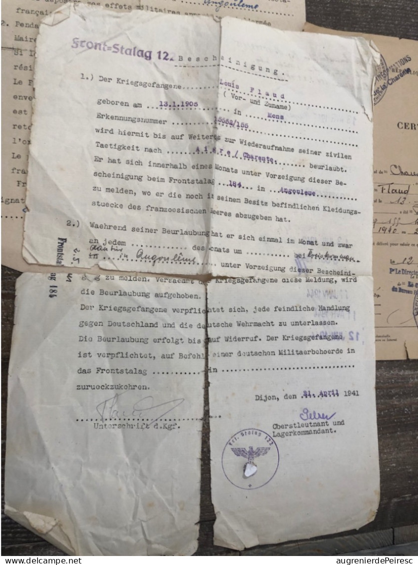 Papiers D’un Prisonnier Louis Flaud Du Stalag 122 1941 Mons ( Charentes) - 1939-45