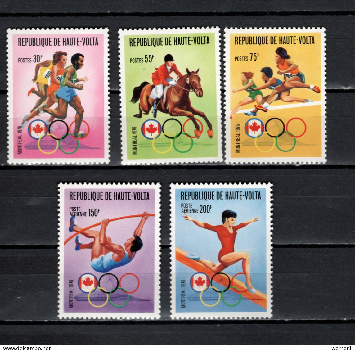 Burkina Faso (Upper Volta) 1976 Olympic Games Montreal, Equestrian, Athletics Etc. Set Of 5 MNH - Sommer 1976: Montreal