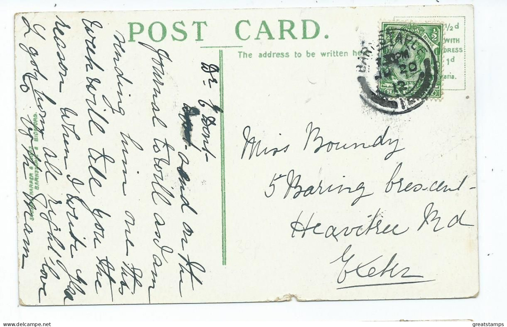 Postcard  Devon Barnstaple The Square Posted Downey Head 1912 - Andere & Zonder Classificatie
