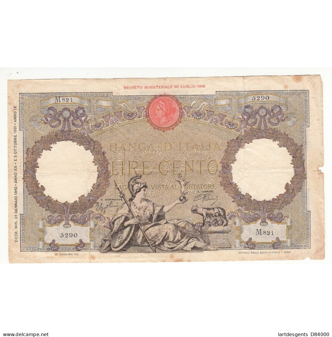 ITALIE 100 LIRE 1942 - Autres & Non Classés